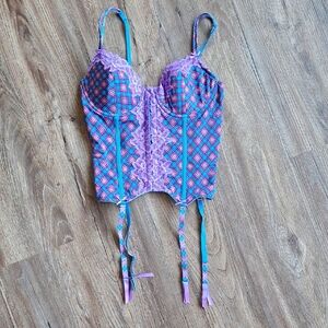 Victorias Secret Sexy Little Thing Blue Plaid Lingerie Corset Top Size 34B